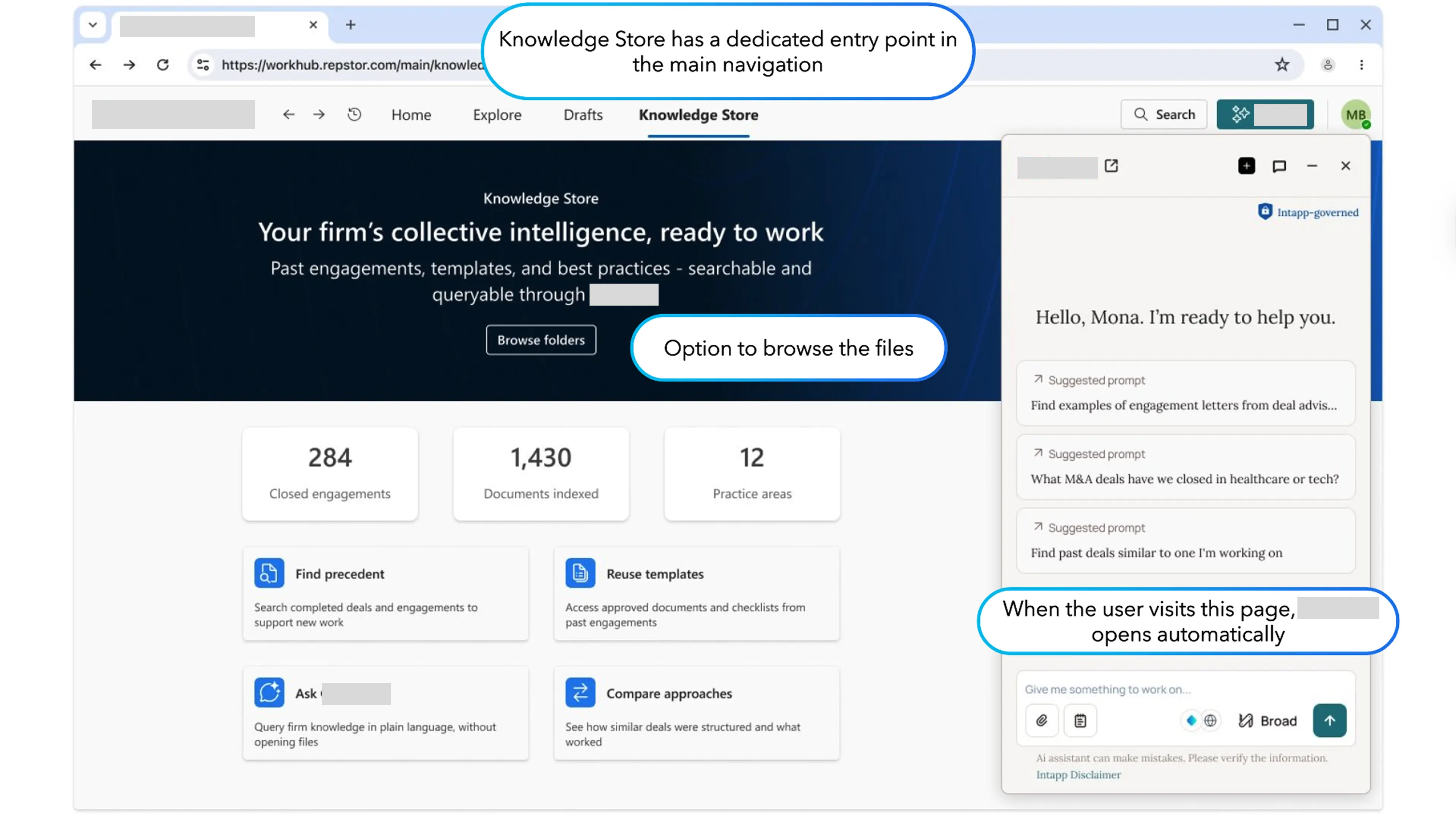 Requirements presentation: the Knowledge Store page