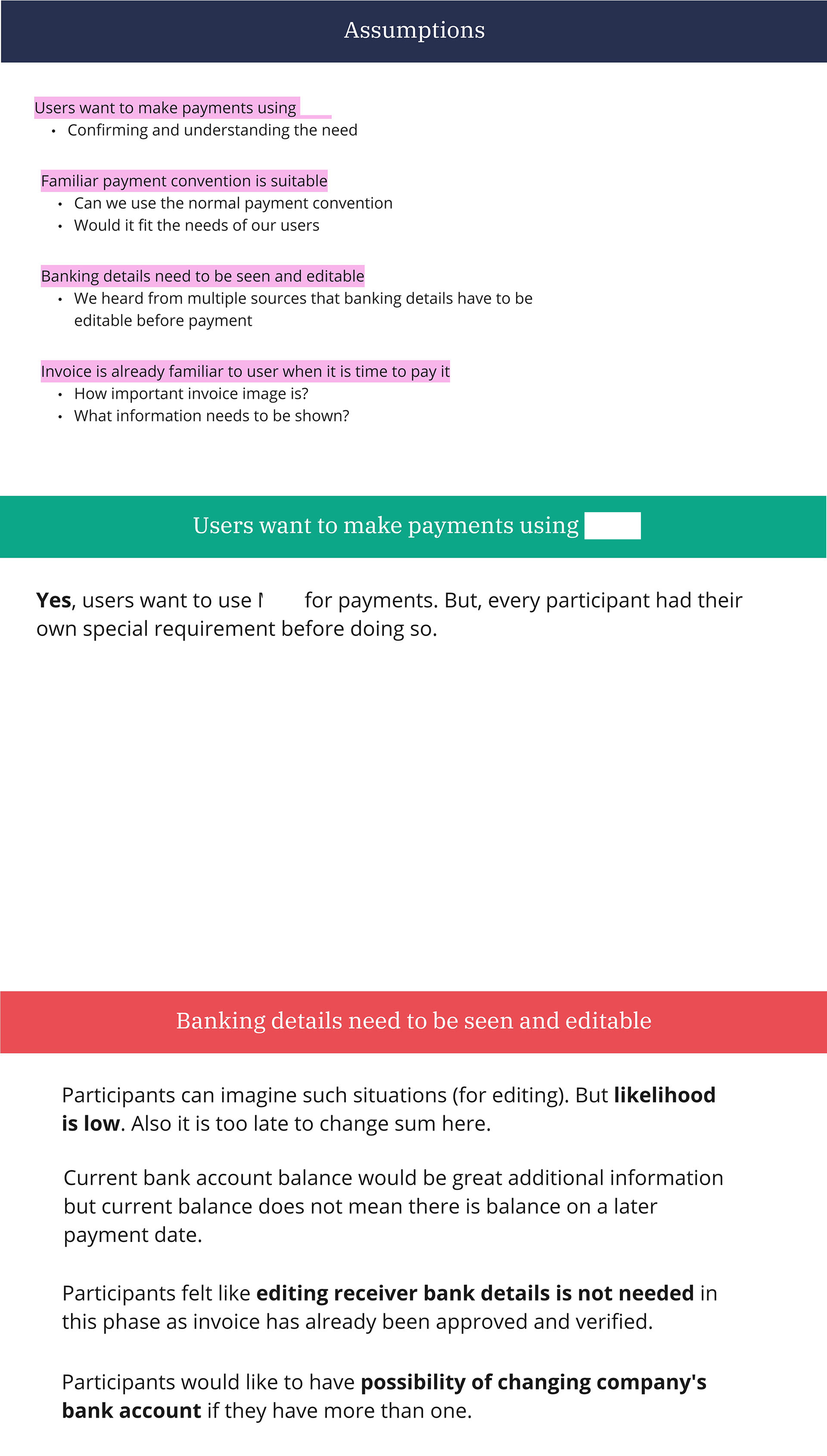 Assumptions board used in prototype testing