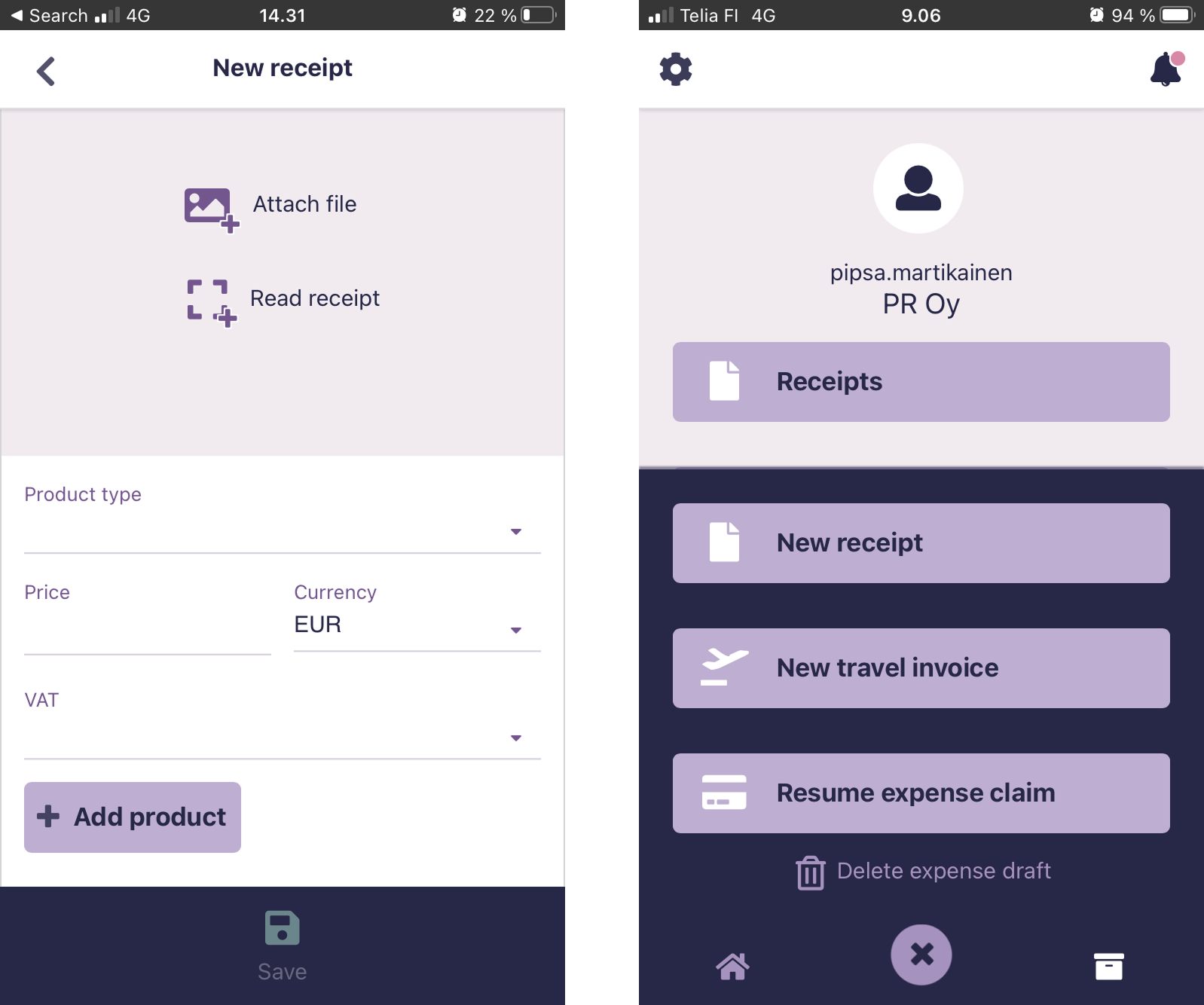Adding a new receipt — final mobile UI