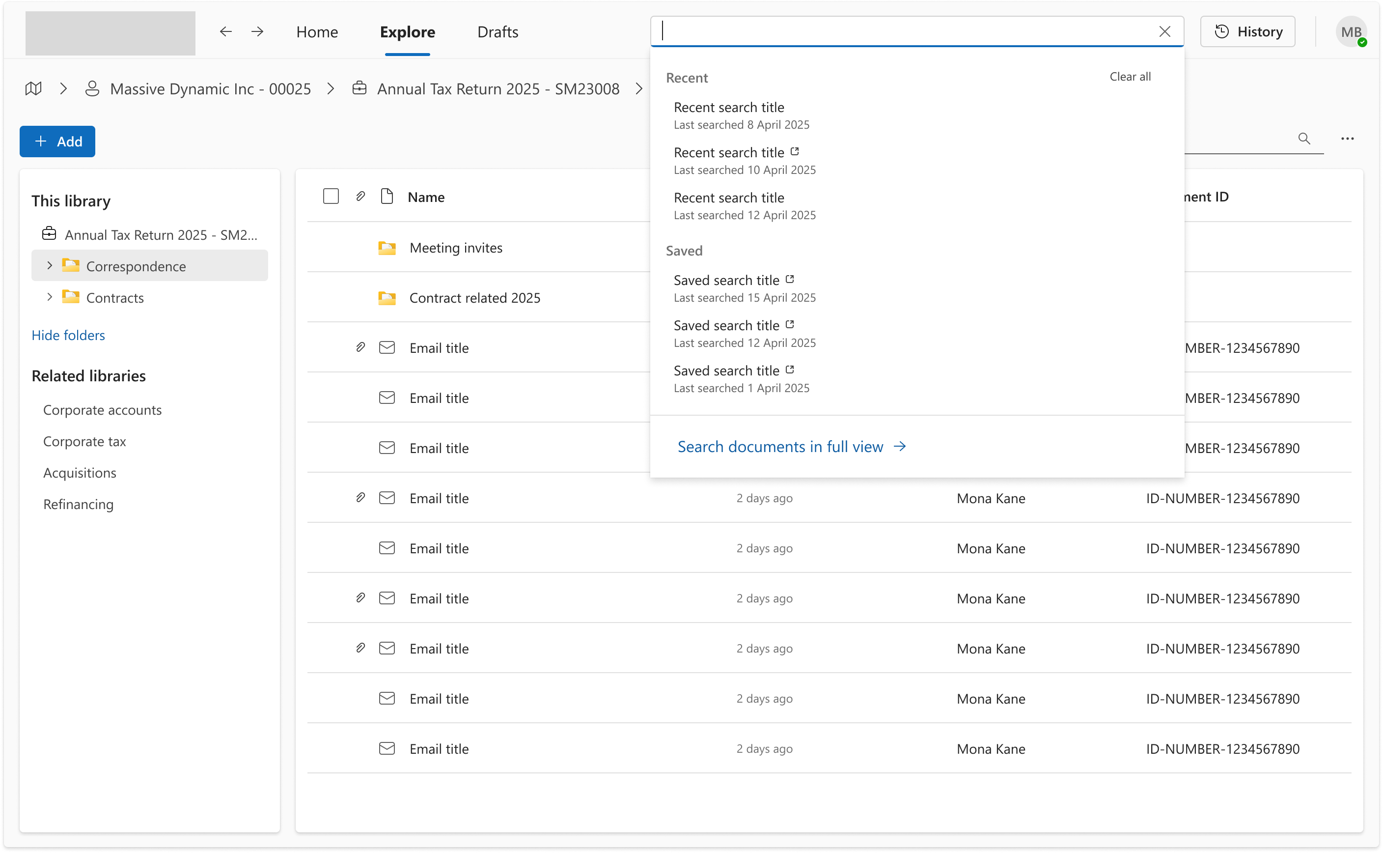 Saved searches with change indicator